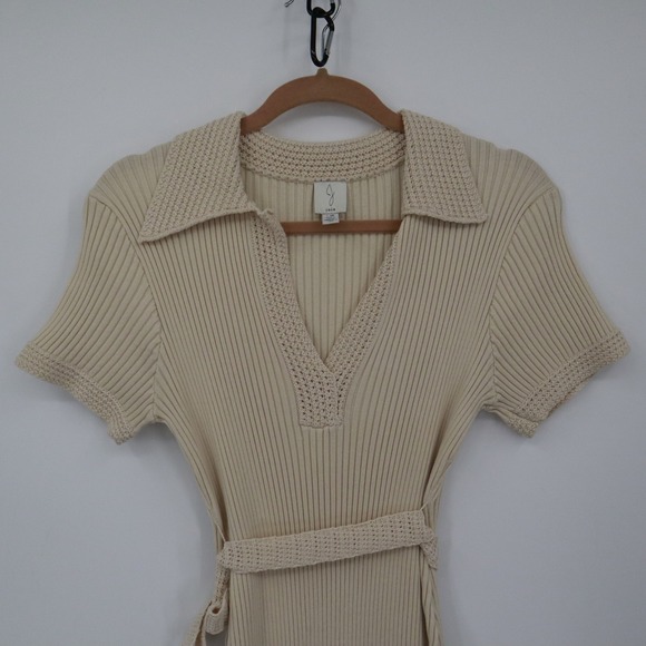 Joie Knit Midi Dress Womens L Beige Ribbed Classic Boho Staple Casual Chic - Picture 4 of 16